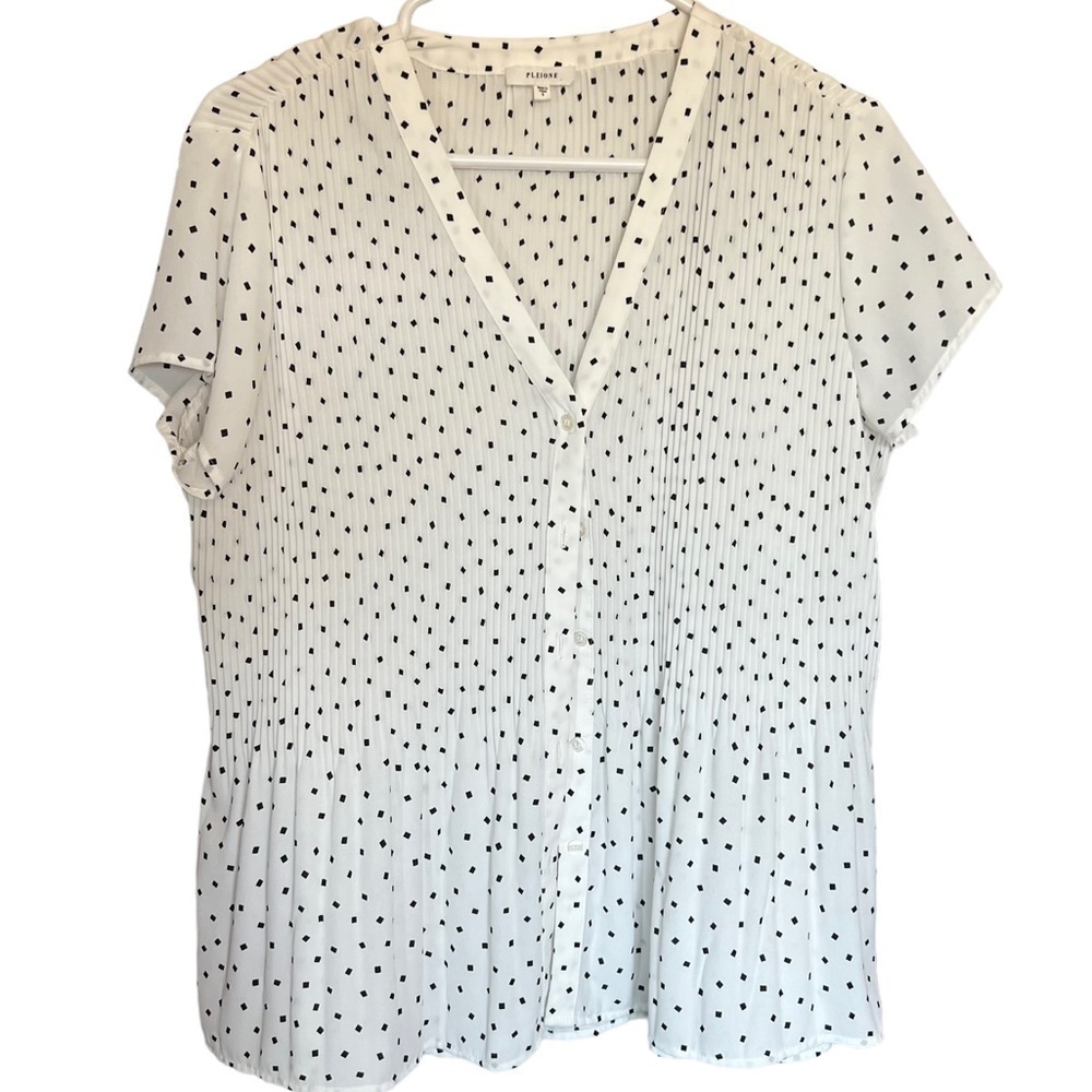 Anthropologie Pleione Top Womens Xs White Black Abstract Oversized Blouse